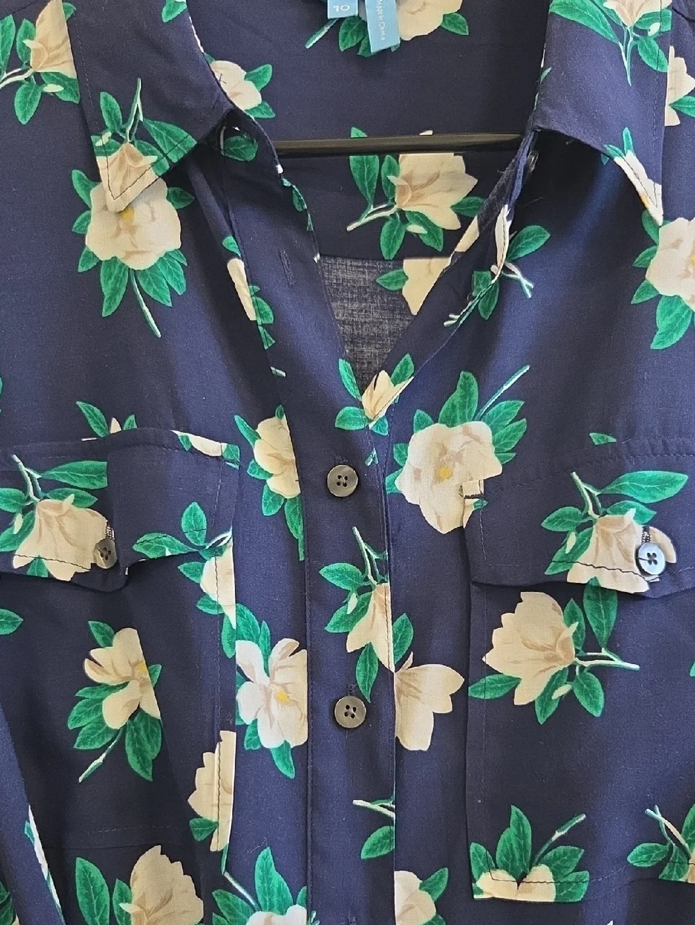Draper James Magnolia Navy Blue Floral Long-Sleeve Shirt Dress - Picture 6 of 10